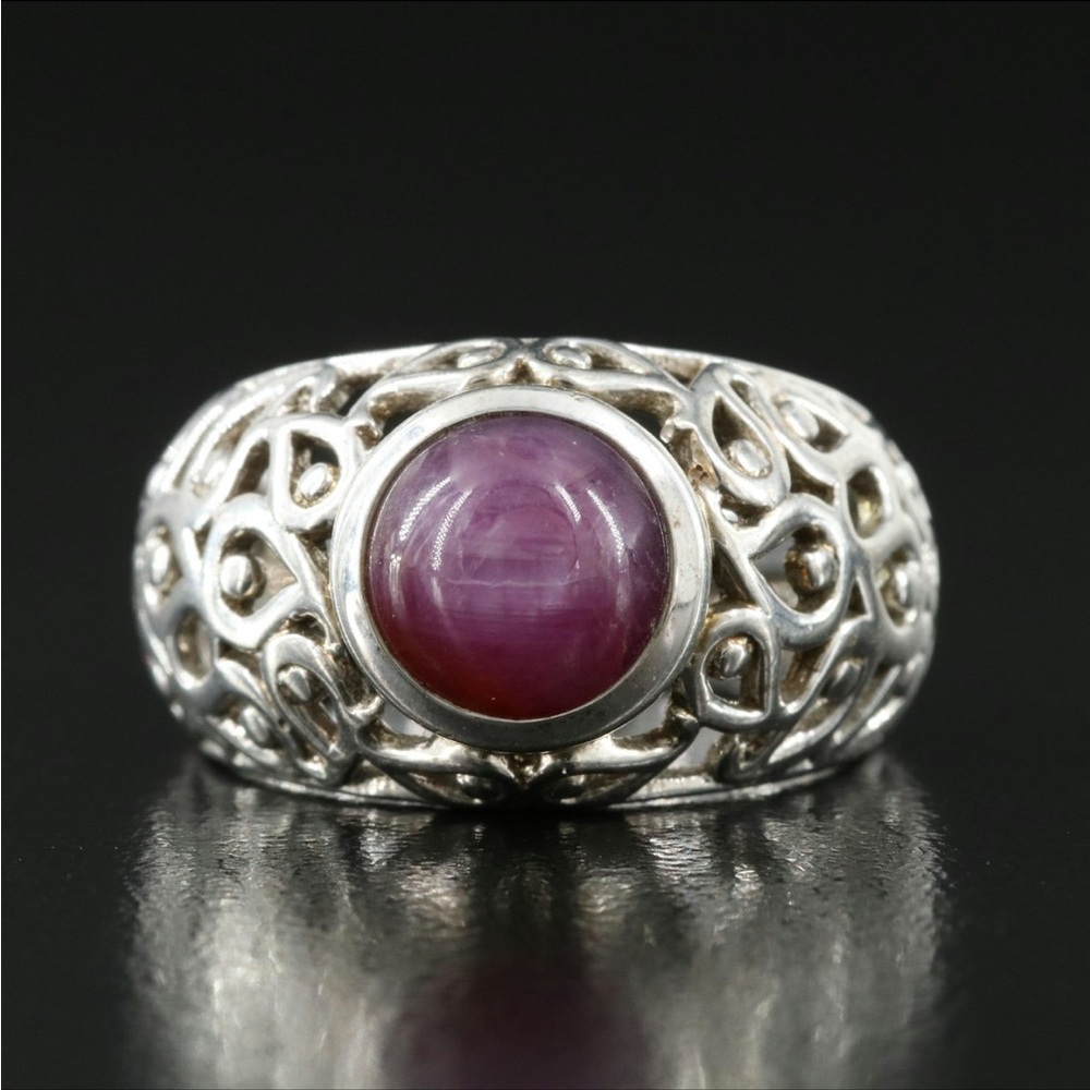 Sterling Silver Ruby Ring Size 5.75 Scroll Work Detail